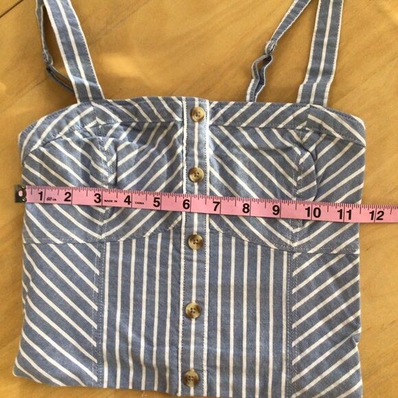 ABERCROMBIE & Fitch Blue & White Striped Button-Front Crop Top | Women’s Tank - Picture 6 of 9